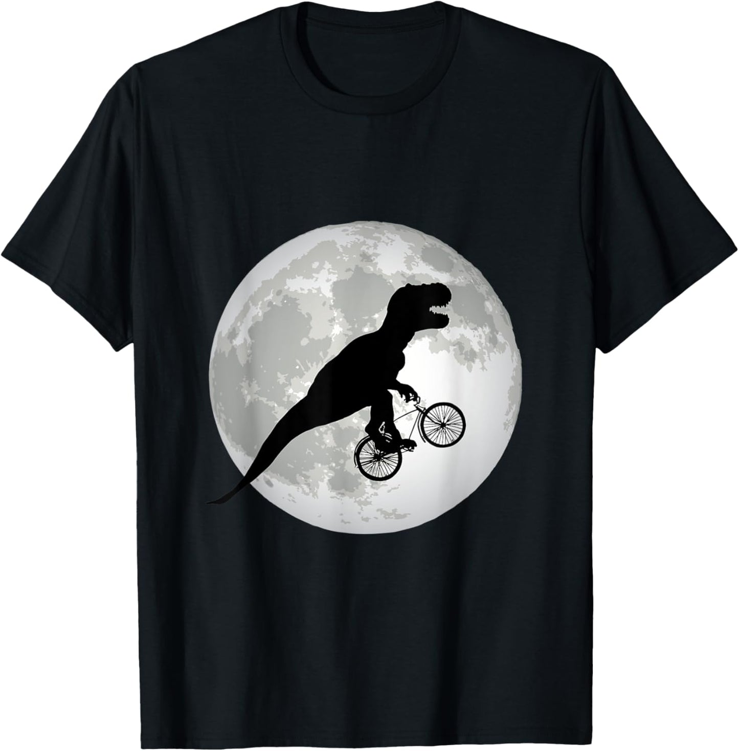 Dinosaur on Bicycle Trex Dino Flying Over Moon T-Shirt