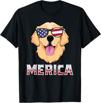 Merica Golden Retriever T-Shirt for Men America USA Dog T-Shirt