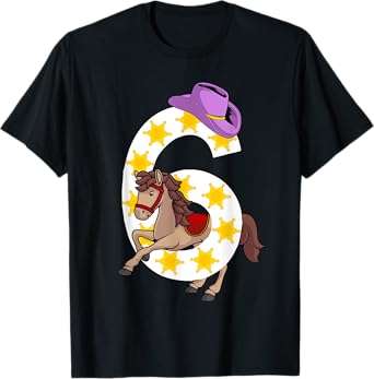 Funny 6th Birthday Gift 6 Years Old Horse Cowgirl Girls Kids T-Shirt