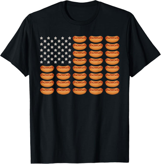 Hot Dog American Flag July 4th Patriotic Summer BBQ Funny T-Shirt