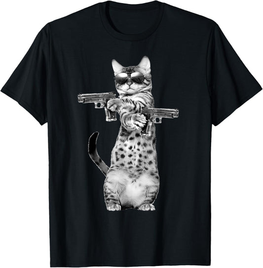 Funny Cat With Guns, Cats Lover T-Shirt