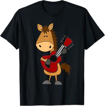 Smileteesall Funny Horse Playing Guitar Cartoon T-Shirt