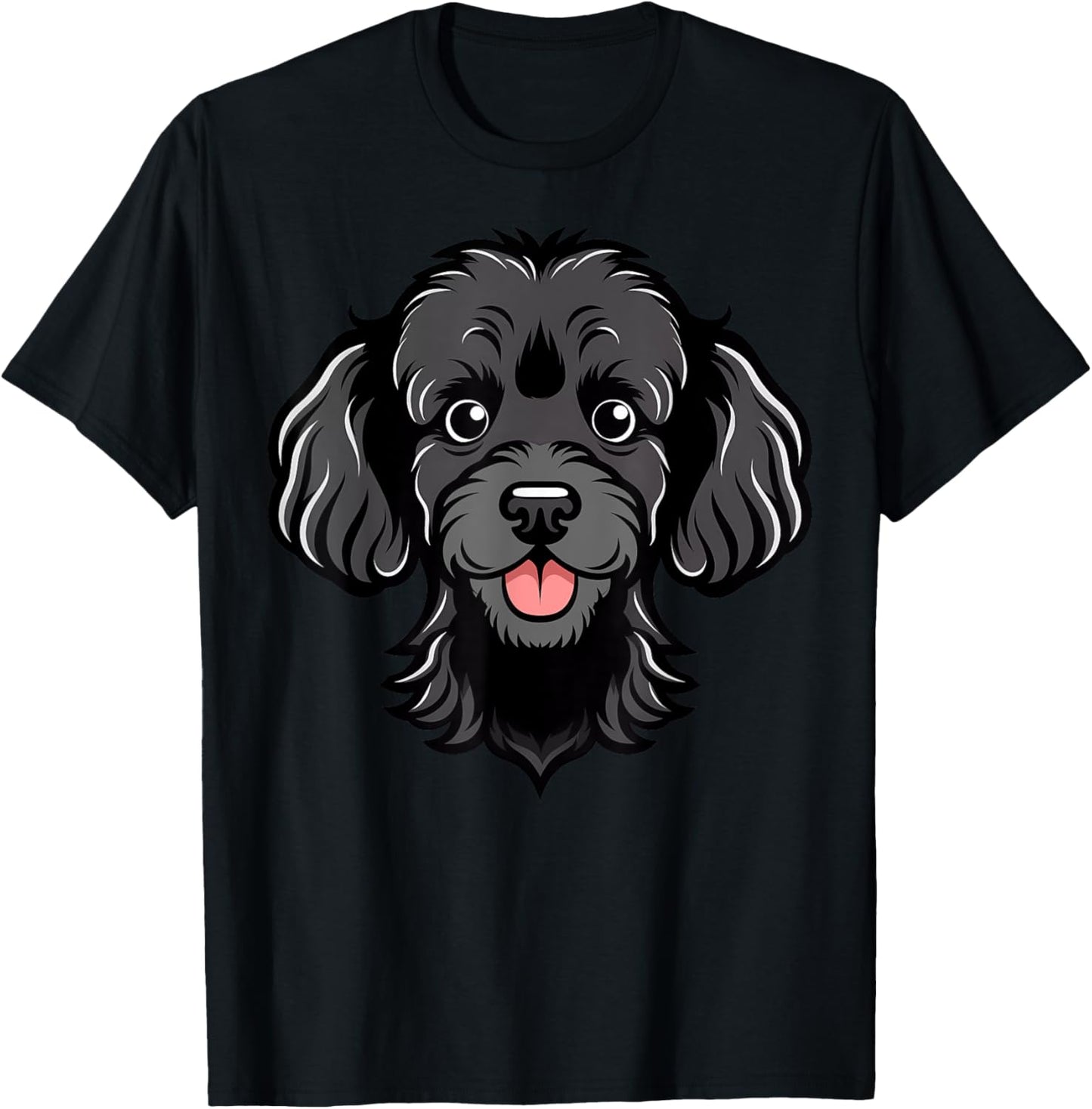 Cute Black Poodle Face Cartoon Puppy Dog Lover T-Shirt