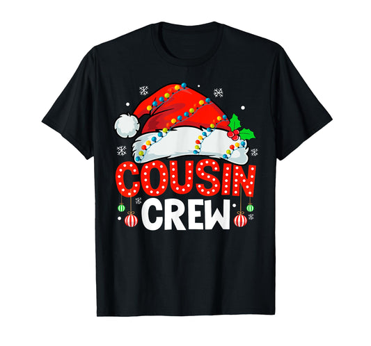 Cousin Crew Christmas Xmas Lights Family Matching Santa Hat T-Shirt
