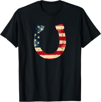 American Flag 4th July Horseshoe T-Shirt for Women Kids Men