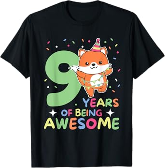 Fox 9th Birthday For Children Nine Years Old Fox T-Shirt