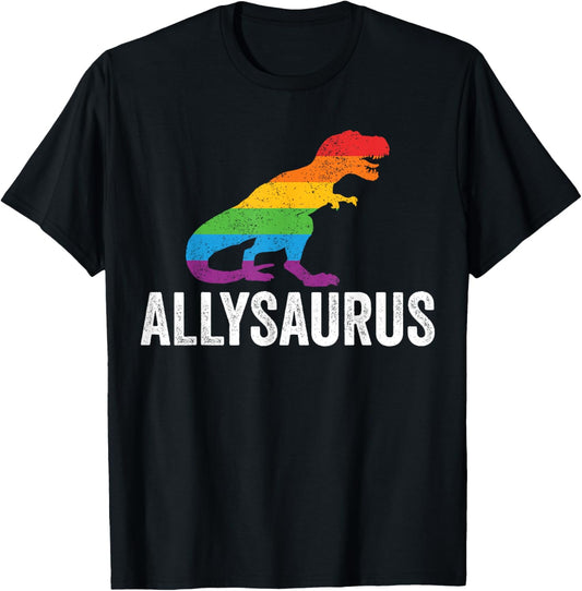 Allysaurus LGBTQ Ally Rainbow Dinosaur Vintage Gay Pride T-Shirt