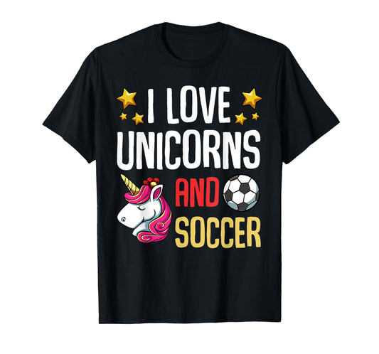 I Love Unicorns And Soccer Field Funny Football Team Player T-Shirt
