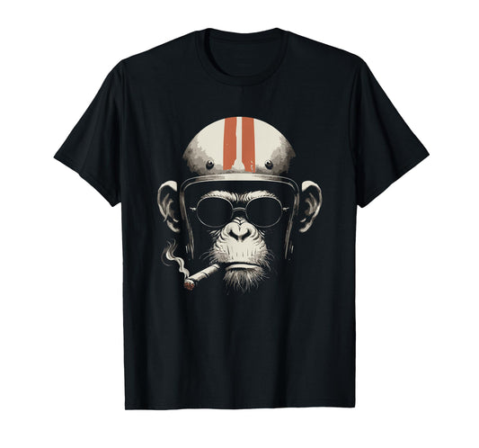 Cigar smoking monkey retro vintage motorcycle biker helmet T-Shirt