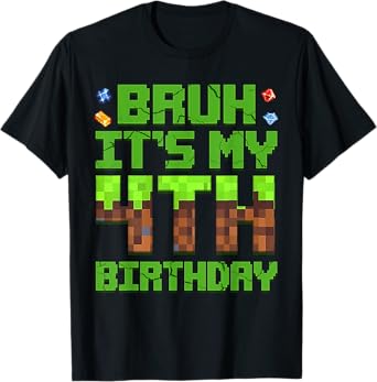 Boy Kids Bruh It's My 4th Birthday Birthday Boy Game Pixel T-Shirt
