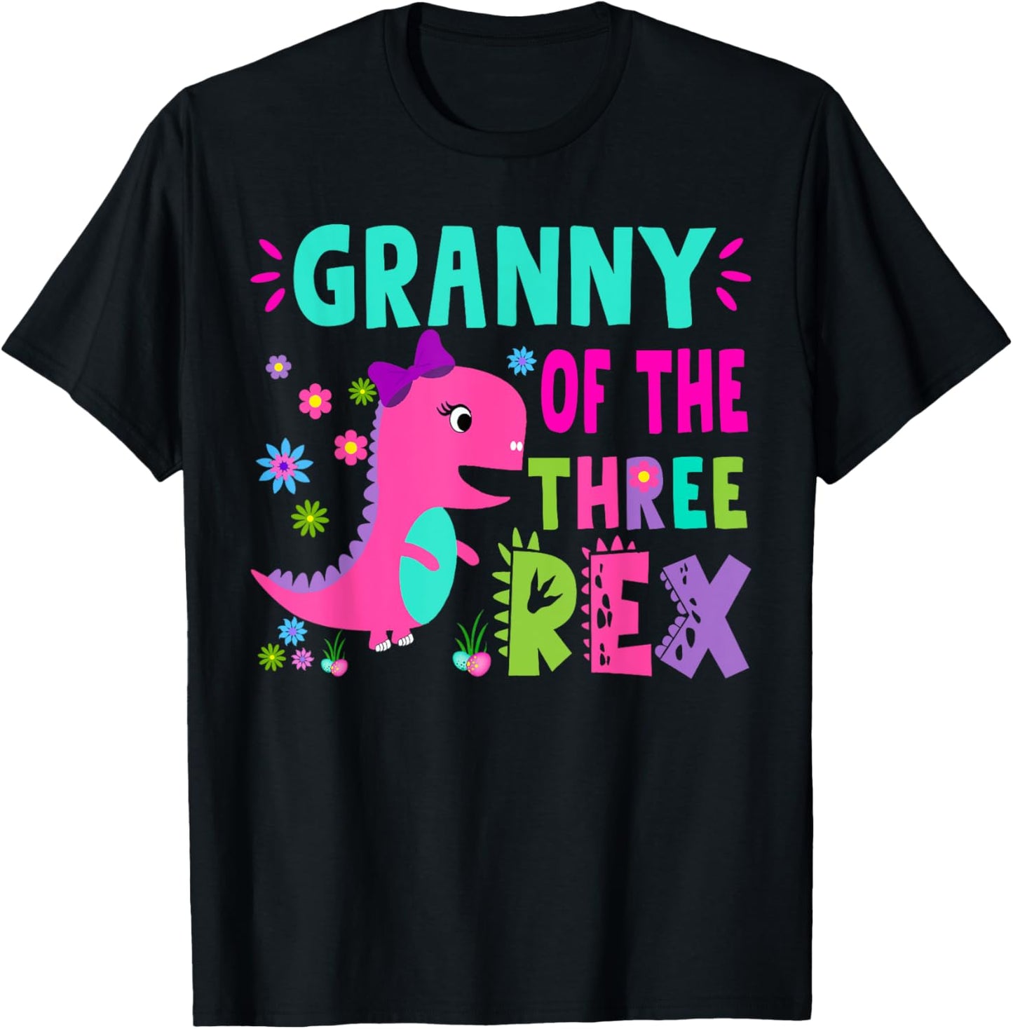 Granny of the THREE rex T-Rex Dinosaur Birthday Family T-Shirt