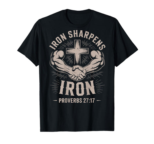 On-Back Iron Sharpens Iron Proverbs Christian Gym Workout T-Shirt