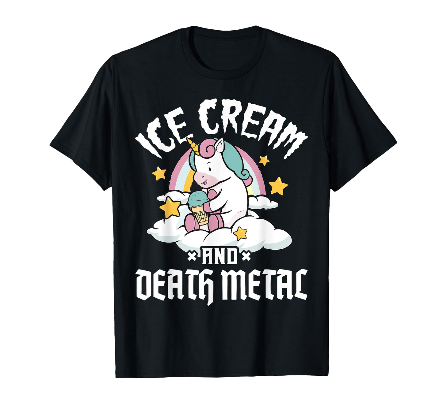 Unicorn Retro Rainbow Heavy Metal Ice Cream And Death Metal Men Women Girls Kids T-Shirt