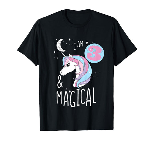 I AM 3 And Magical Unicorn 3rd Birthday 3 Years Girl T-Shirt