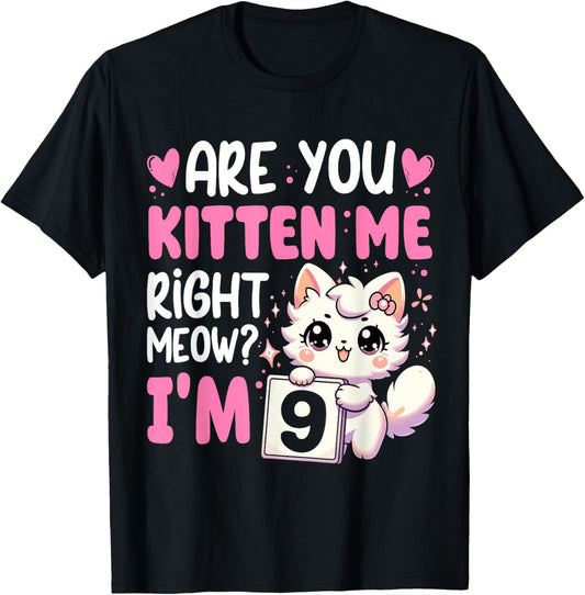 9th Birthday Shirt Girl 9yr Nine 9 Year Old Kitten Cat Bday T-Shirt