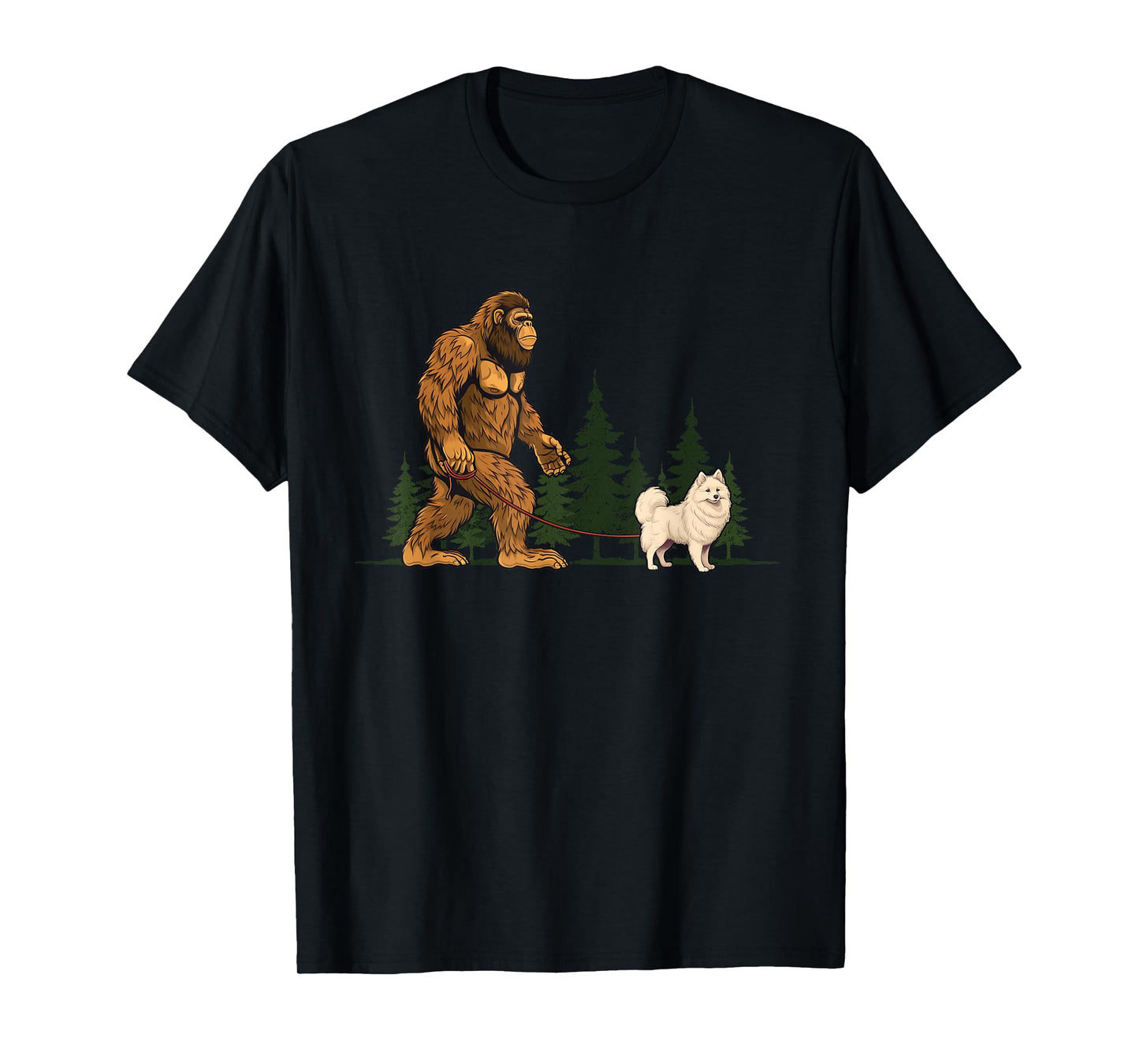 Funny American Eskimo Bigfoot Dog Walking Dog Mom Dad Kids T-Shirt
