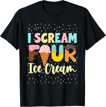Kids I Scream Four Ice Cream Girls 4th Birthday T-Shirt