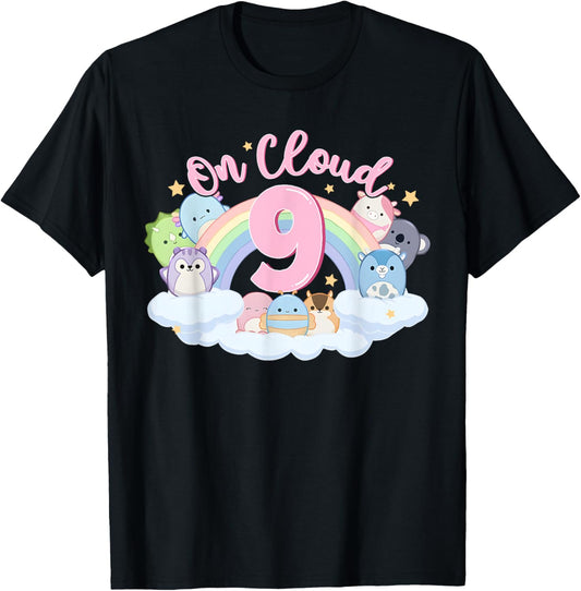 On Cloud Nine 9th Birthday Squish Squad Mallow Girls Kids T-Shirt