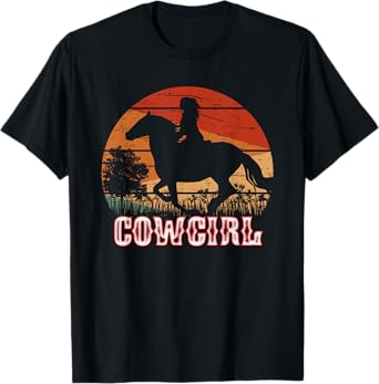 Cowgirl Girl Horse Riding Vintage Style Rodeo Texas Ranch T-Shirt