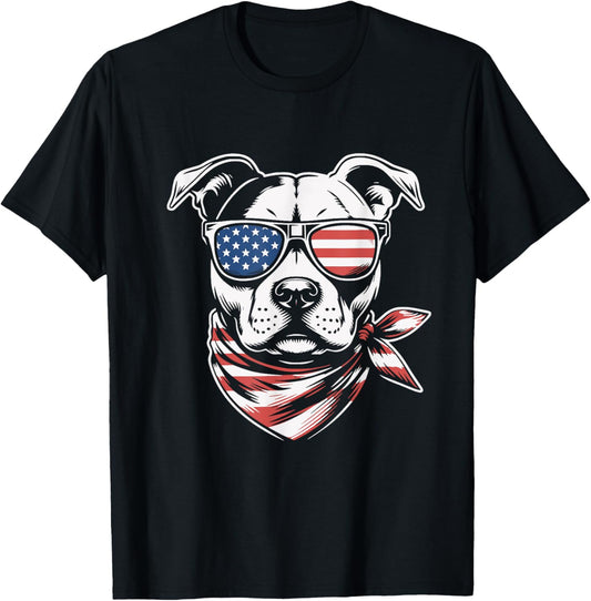 USA Flag American Pitbull Terrier Dog Graphic Design T-Shirt