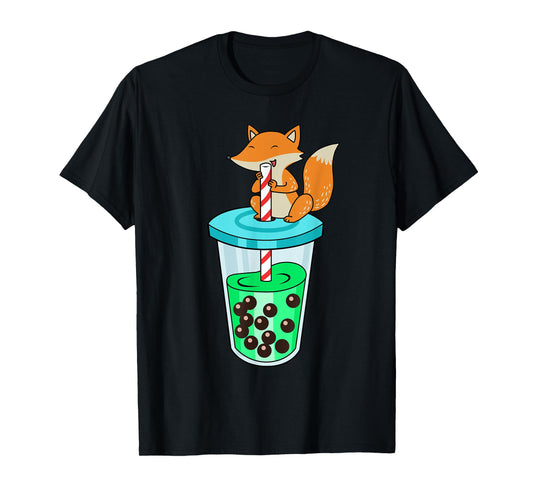 Bubble Tea Shirt Women Fox Boba Tea Tshirt Kids Fox T-Shirt
