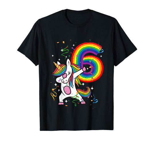 Birthday Rainbow Dabbing Unicorn 6 Years Old Girls Shirt T-Shirt