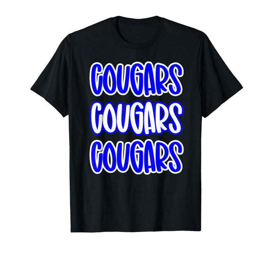 Cougars Repeating School Spirit Blue White T-Shirt