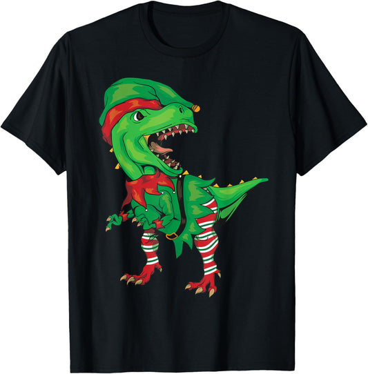 Dinosaur In Elf Costume Christmas Shirt | Gnome T-Rex Gift T-Shirt