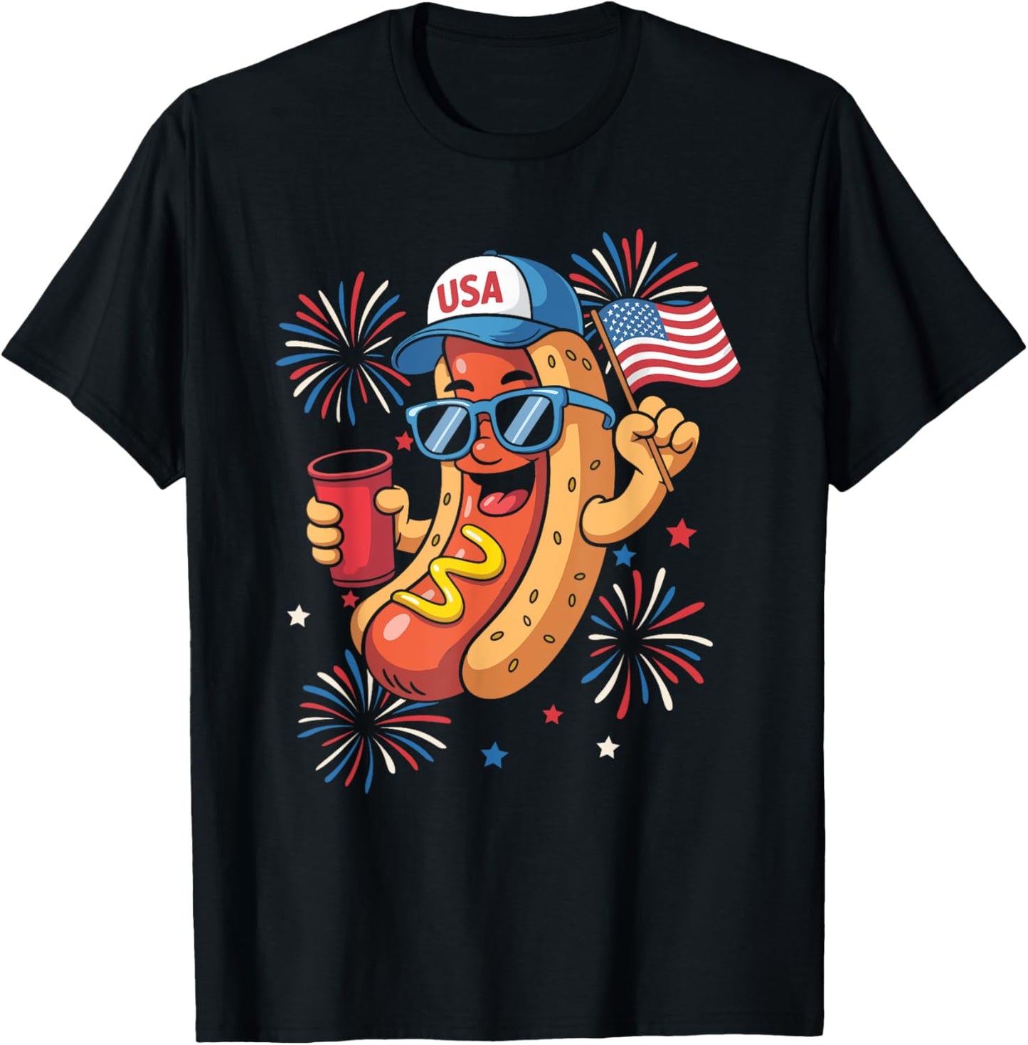 4th of July Hotdog Funny Fourth of July Patriotic USA Flag T-Shirt