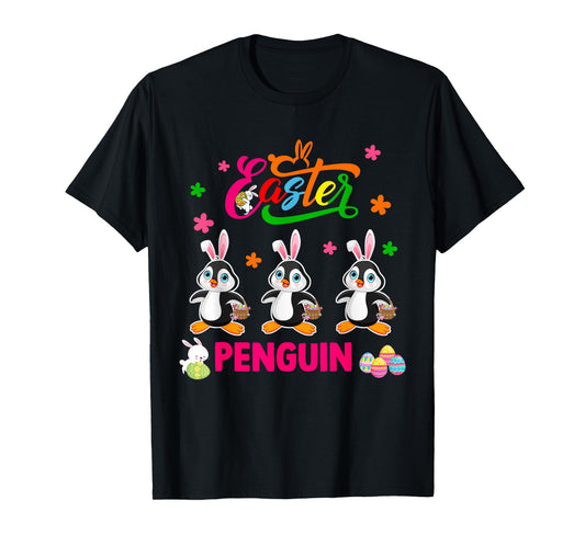Easter Penguin Three Cute Bunny Penguins Hunting Eggs Basket T-Shirt