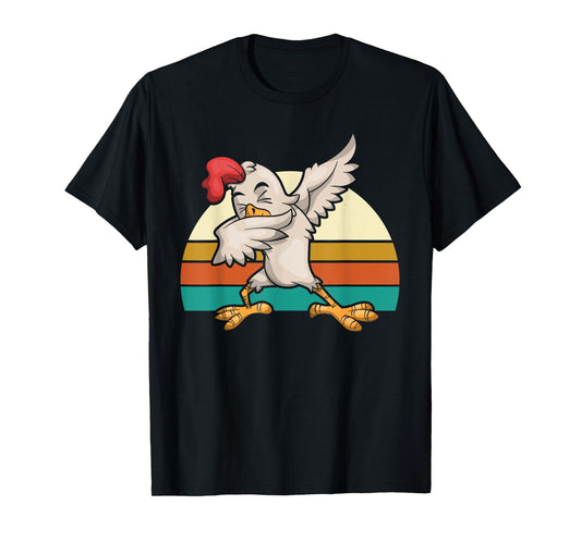 Retro Dabbing Rooster Kids Gift Funny Chicken T-Shirt