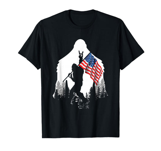 Big Foot Shirt - Bigfoot Sasquatch American Flag Patriotic T-Shirt