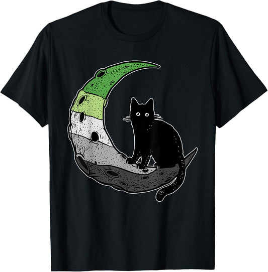 Aromantic Moon Space Cat Aro Pride Flag, LGBT Subtle Asexual T-Shirt