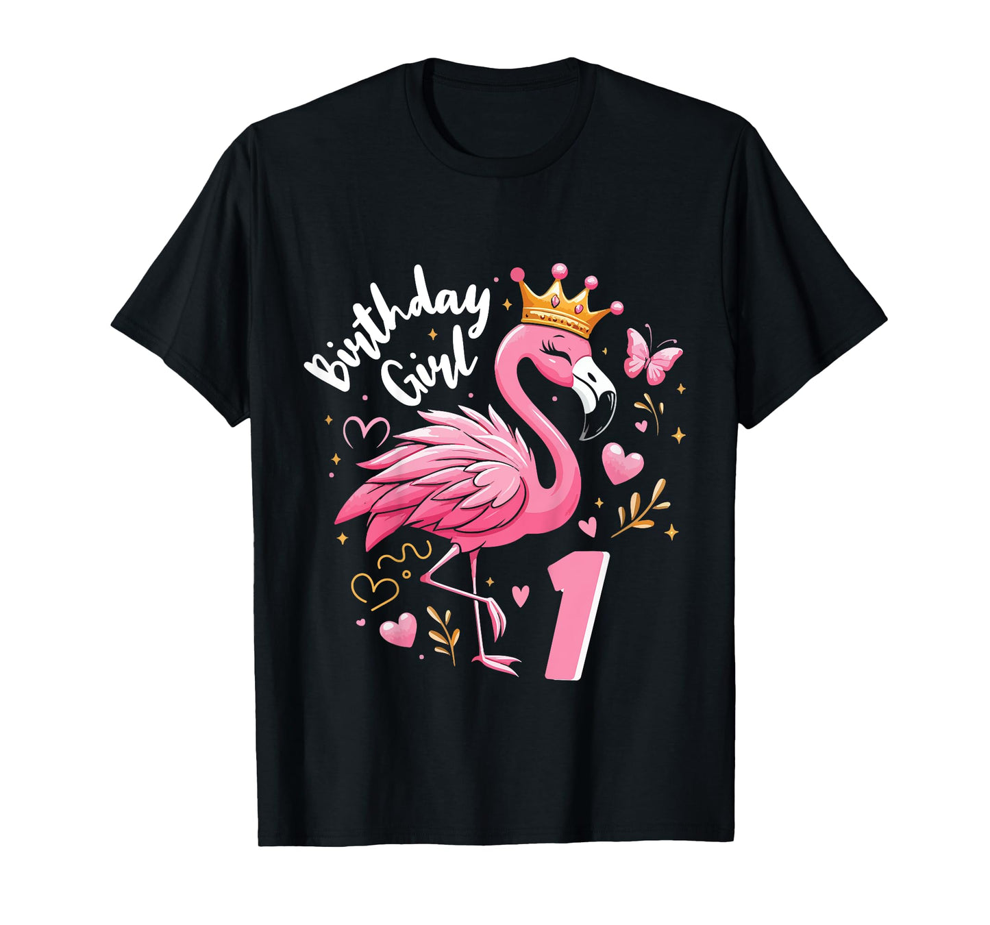 Kids 1st Birthday Gift Flamingo Fan 1 Year Old Girls 1st Bday T-Shirt