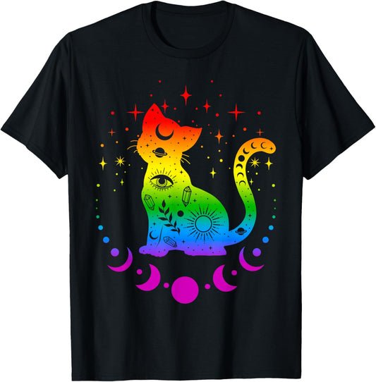 Rainbow Astrology Cat, LGBT Gay Pride Flag T-Shirt