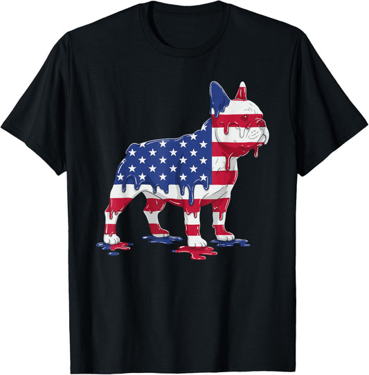 Ice Cream Drip French Bulldog American USA Flag 4th of July T-Shirt