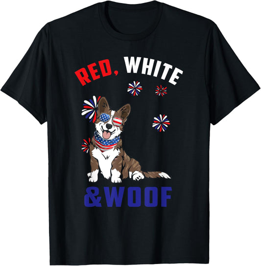 Red White And Woof Brindle Corgi Dog Lover 4th Of July T-Shirt