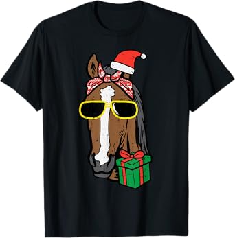 Christmas Horse Back Riding Santa Xmas Women Girls Kids T-Shirt