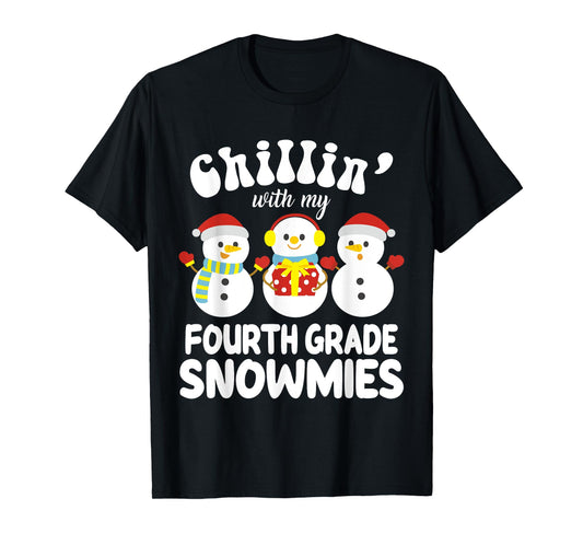 Teacher Christmas Fourth Grade Teacher Xmas Shirt - Black, Small, Unisex-Kids T-Shirt