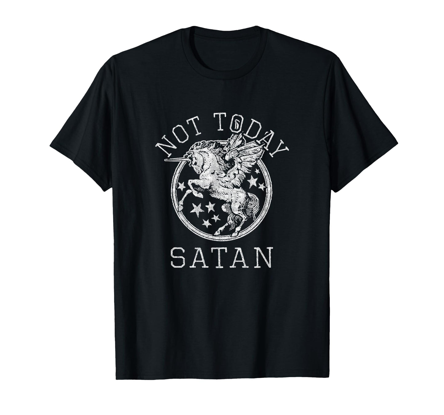 Retro Style 80s 1980s Unicorn Pegasus Not Today Satan T-Shirt