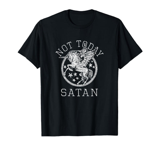 Retro Style 80s 1980s Unicorn Pegasus Not Today Satan T-Shirt