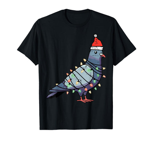 Christmas Bird Pigeon Santa Lights Funny Xmas Men Women Kids T-Shirt