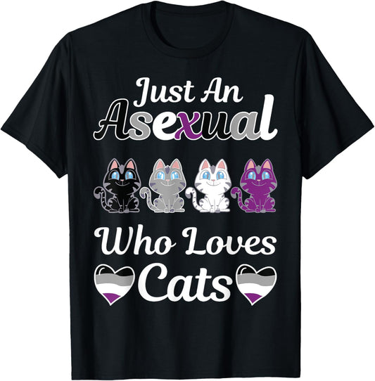 Just An Asexual Who Loves Cats Kawaii Cat Asexuality Pride T-Shirt