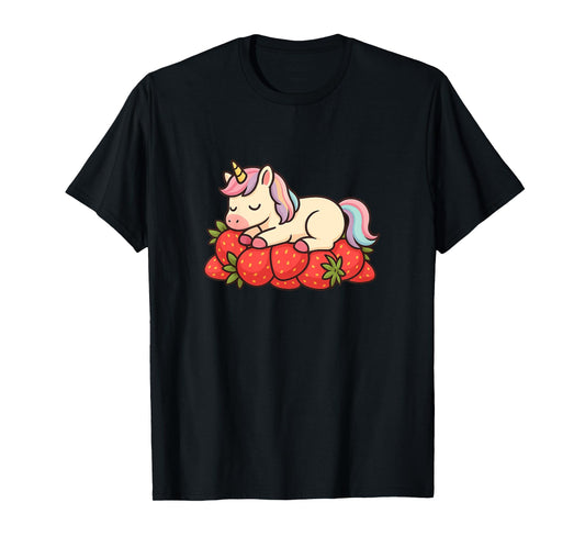 Kids Cute Unicorn on Strawberries | Kawaii Graphic T-Shirt