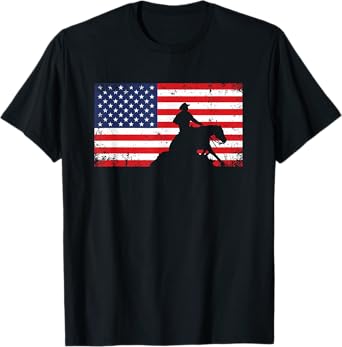 Mens Womens USA Flag America Patriotic Reining Horse Shirt T-Shirt
