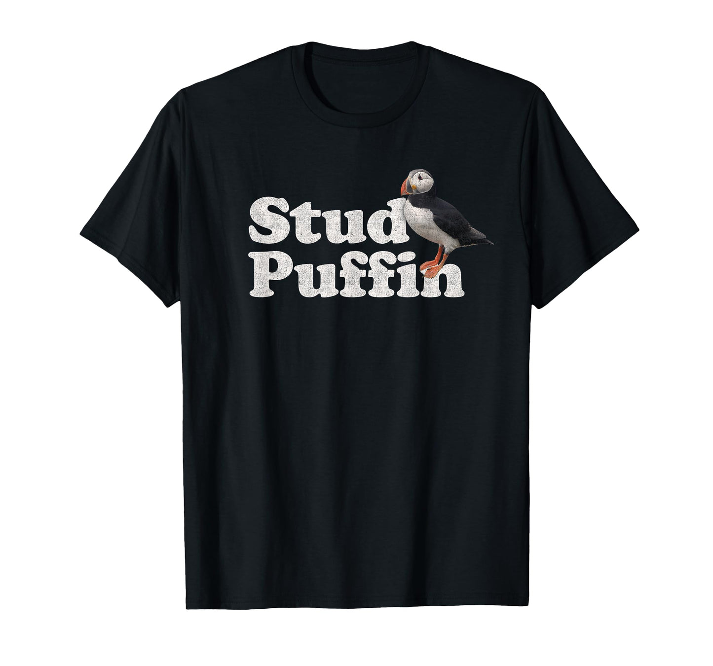 Stud Puffin T-Shirt - Retro Vintage Style - Black - Unisex-Adults - Short Sleeve - Classic Fit - Cotton Blend - Small