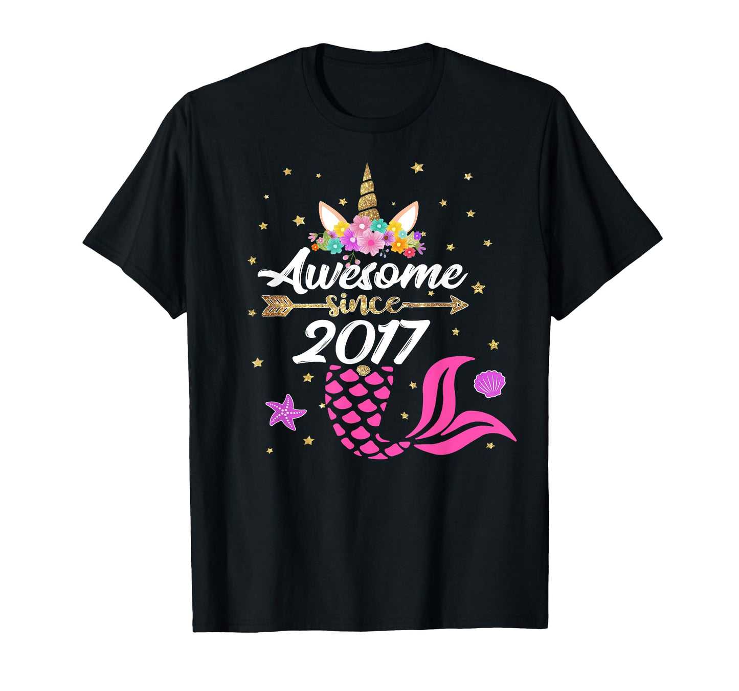 Unicorn Shirt Mermaid Birthday - Awesome Since 2017 Tee Gift T-Shirt
