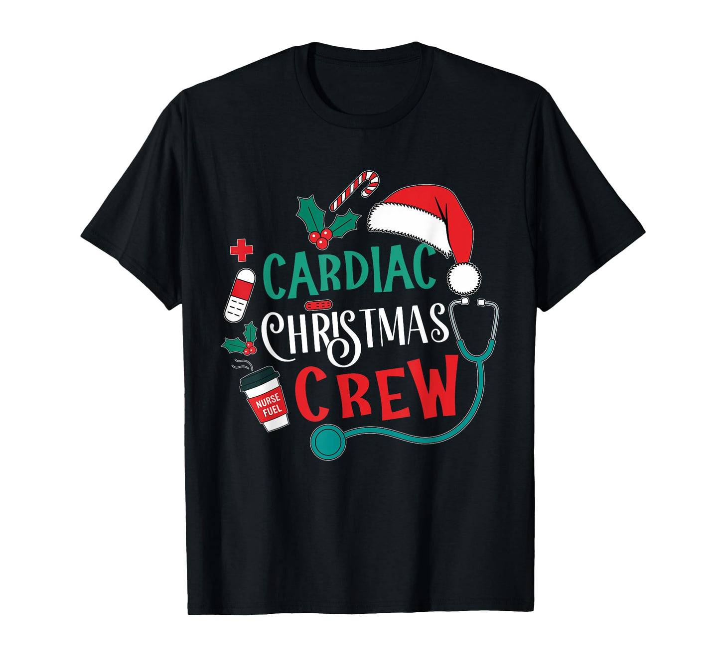 Cardiac Christmas Crew Cardiology Stethoscope Nurse Xmas T-Shirt