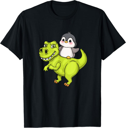 Cute Penguin Riding T Rex Funny Dinosaur Cute Animal Lover T-Shirt