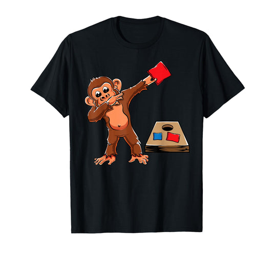 Cute Dabbing Monkey Cornhole Boys Birthday Girls Corn Hole T-Shirt